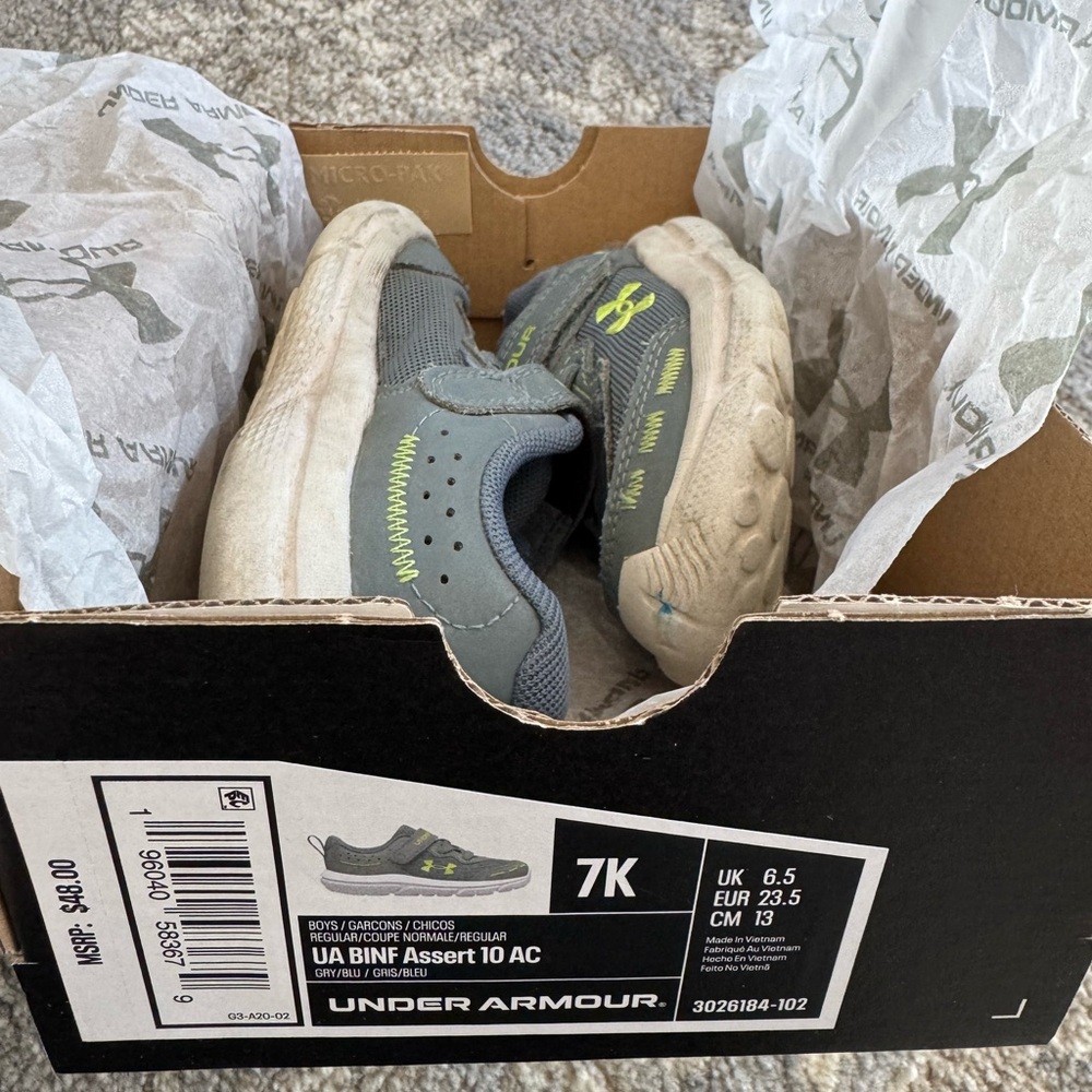Under Armour Kids Gray and Neon Green Slip-On Sneakers